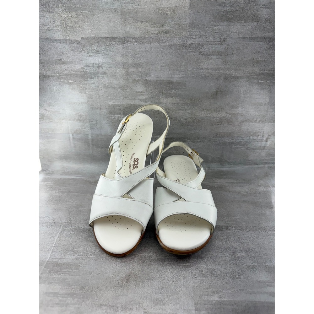 SAS Tripad Comfort Women White Leather Slingback Wedge Sandals Size 9W